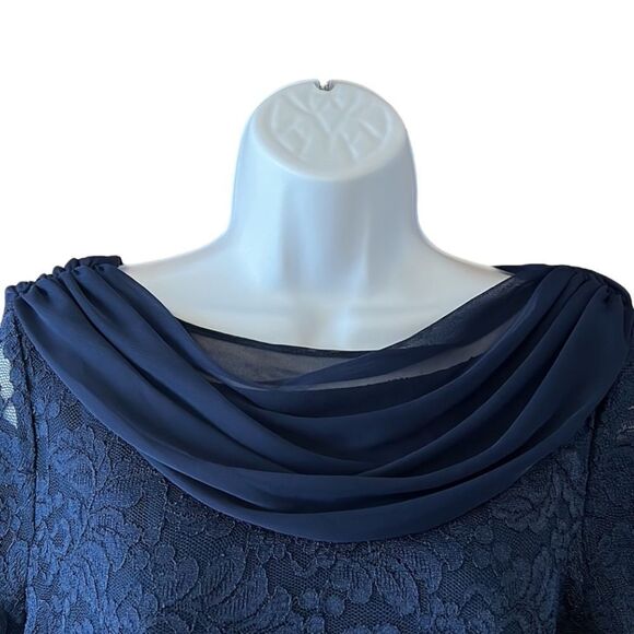 NEW Marina Navy Blue Lace Floor Length Formal Event Evening Dress Sz 6 - Picture 8 of 15